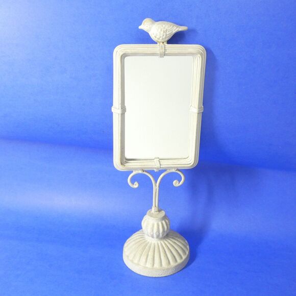 Cast Iron Bird Mirror Dresser Vanity White Shabby Chic Distressed - Picture 1 of 12
